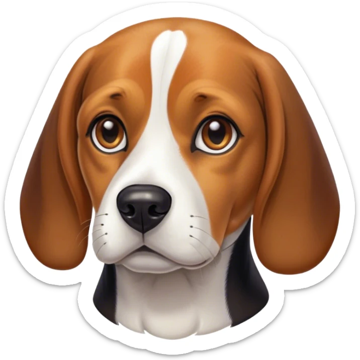 Cinematic Noble Beagle Portrait Emoji, Poised and regal, with a compact, sturdy build and a well-groomed coat of white, brown, and black, deep-set soulful hazel eyes, Simplified yet sharp and sophisticated features, highly detailed, glowing with a soft, dignified glow, high shine, intelligent and loyal, stylized with an air of strength, focused and attentive, soft glowing outline, capturing the essence of a watchful and confident companion, so majestic it feels as though it could step out of the screen with effortless authority! sticker