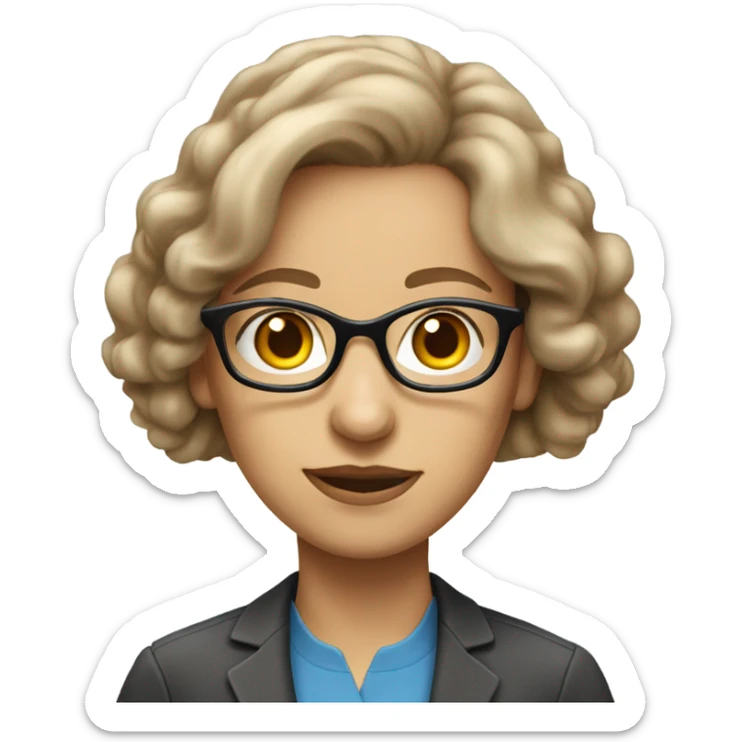 female theoretical physicist with dark blonde hair, blue eyes and glasses sticker