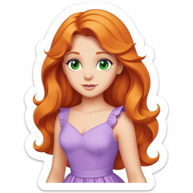 daphne blake long orange wavy hair, green eyes and cute lilac dress from scooby doo  sticker