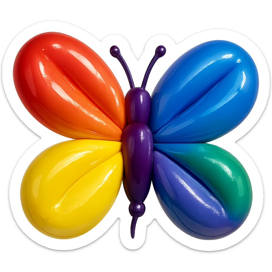 a butterfly in balloon style, shiny and inflated, rainbow pride colors, playful look sticker