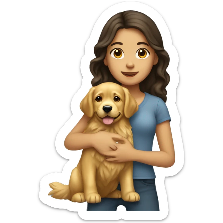 brunette girl holding big golden retriever  sticker
