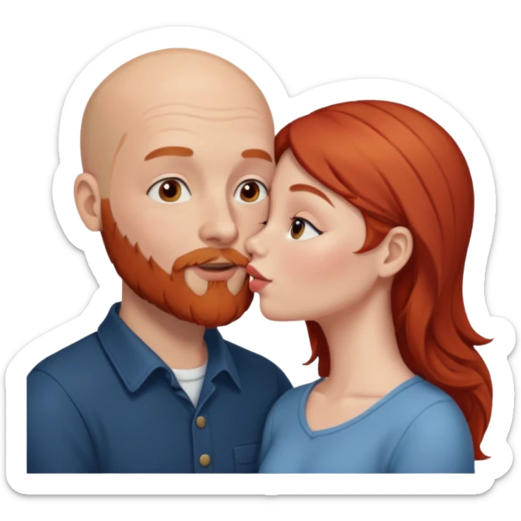White Bald man with red beard kissing white girl with brown hair sticker