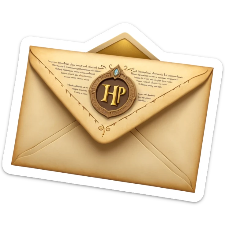 “3D emoji of a magical envelope, Harry Potter style, Hogwarts letter, fantasy magic, soft glow, cinematic lighting, high detail” sticker