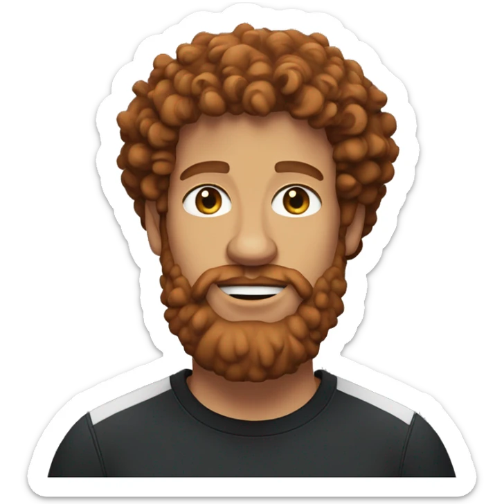fair skin, Red-haired man with curly hair and a beard, wearing a black Nike t-shirt  sticker