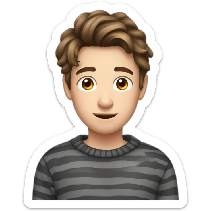 teenager boy brown wavy hair up to the chin and dark gray striped sweater sticker