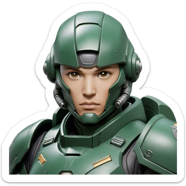 Cinematic Realistic StarCraft Terran Marine Portrait, head tilted epicly and inquisitively, showcasing a commanding presence and battle-hardened spirit. His steely gaze, set against intricately engineered tactical armor in dark green and grey, is rendered with lifelike clarity and dramatic lighting, high shine, epic and awe-inspiring, embodying the futuristic valor of a Terran warrior. sticker