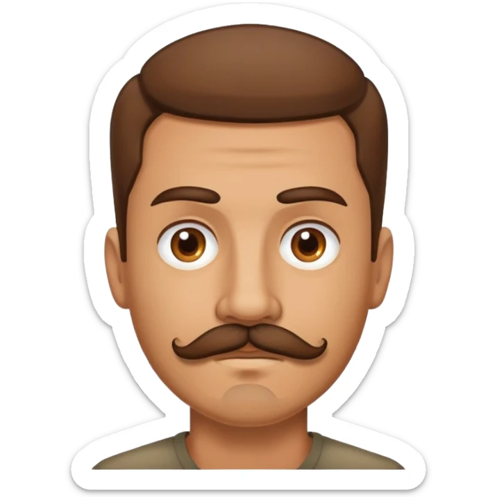 Un homme avec une moustache et un bouc mal raser cour couleurs brune  sticker