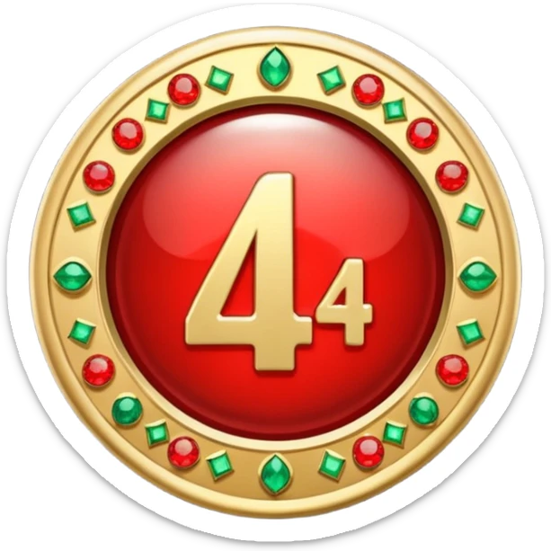 Make a round badge for a paid subscription out of gold with red emeralds and the number 4. sticker