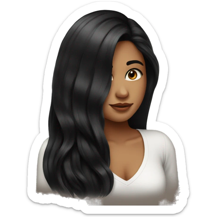 girl with long black hair beautiful , wearing black sticker