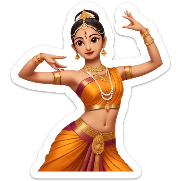 cinematic-realistic-bharatanatyam-dance-emoji,-depicted-as-an-elegant-classical-indian-dance-performance-with-graceful-poses,-intricate-costumes,-and-expressive-hand-gestures,-rendered-with-rich-textures-and-warm-dramatic-lighting, single dancer sticker