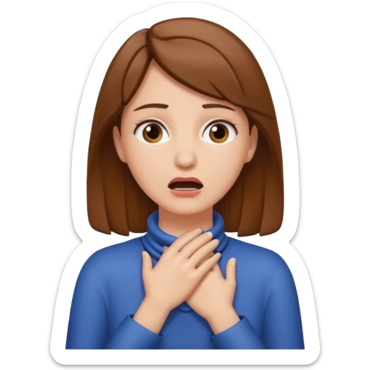 white woman with brown hair hands around her neck choking emoji sticker