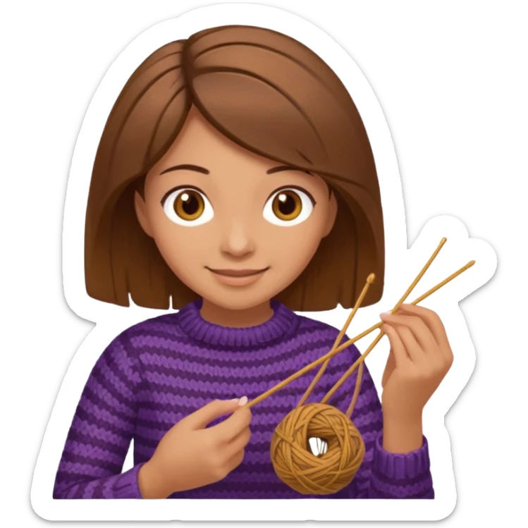  Woman with brown bobbed  hair and highlights light brown eyes no glasses tangked yarn  Knitting emoji sticker