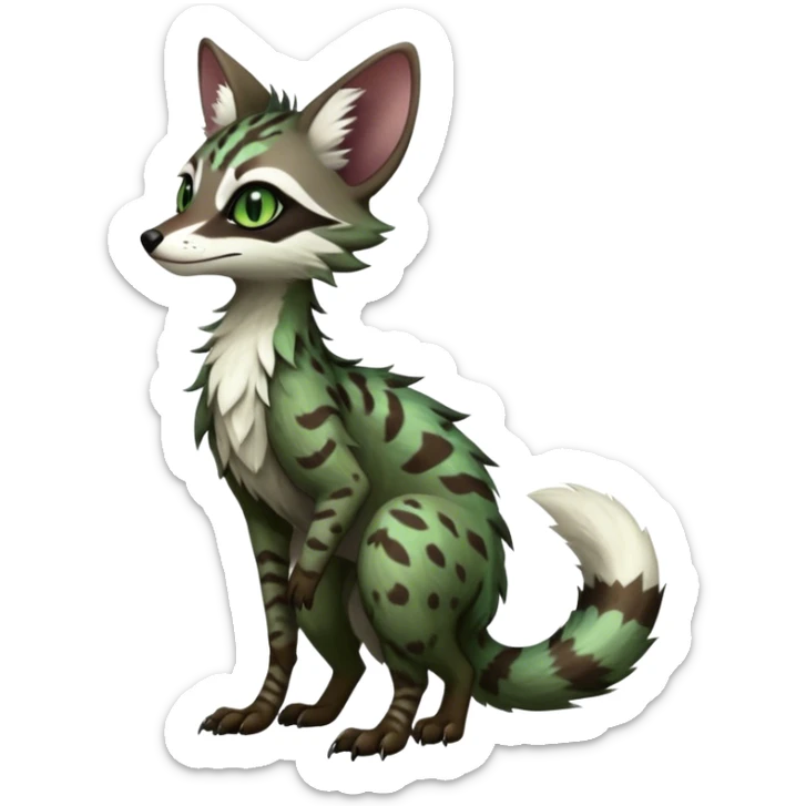 Feral Rare Fantasy dark tropical Vernid-Sergal-Genet-Trico-species by LiLaiRa, random markings, tufted tail, tufted ears, full body sticker