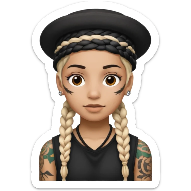 braided and tattoedbraided with lots lots lots of face tattooes and a hat sticker
