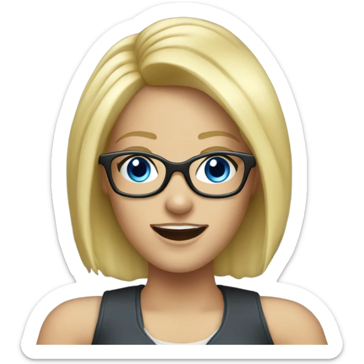 Female dj with blue eyes blonde hair wearing glasses and arms in the air sticker
