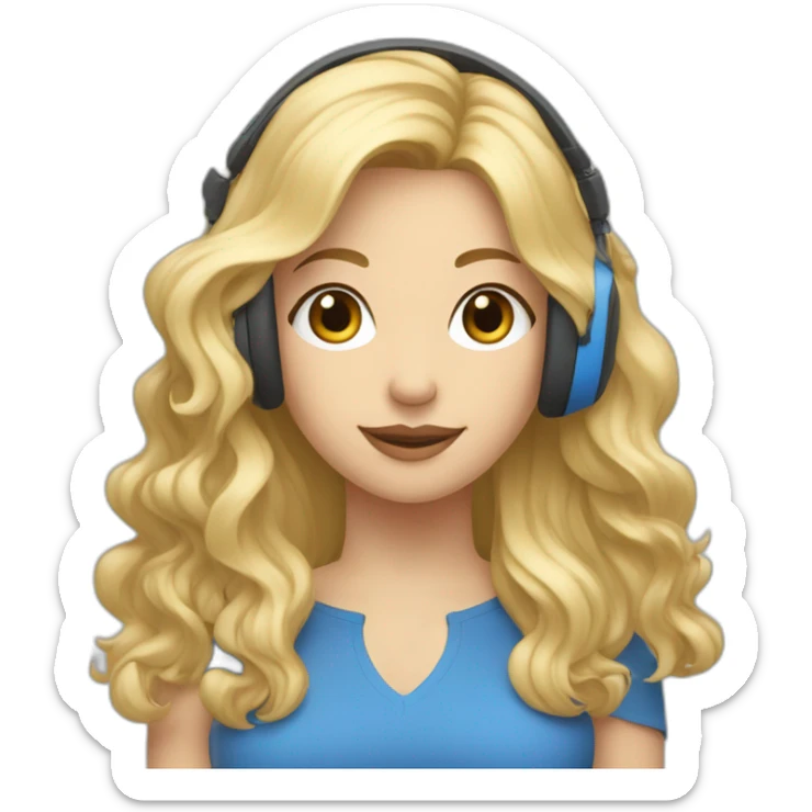 Femme aux yeux bleus, cheveux longs et blonds, avec un casque musique sticker