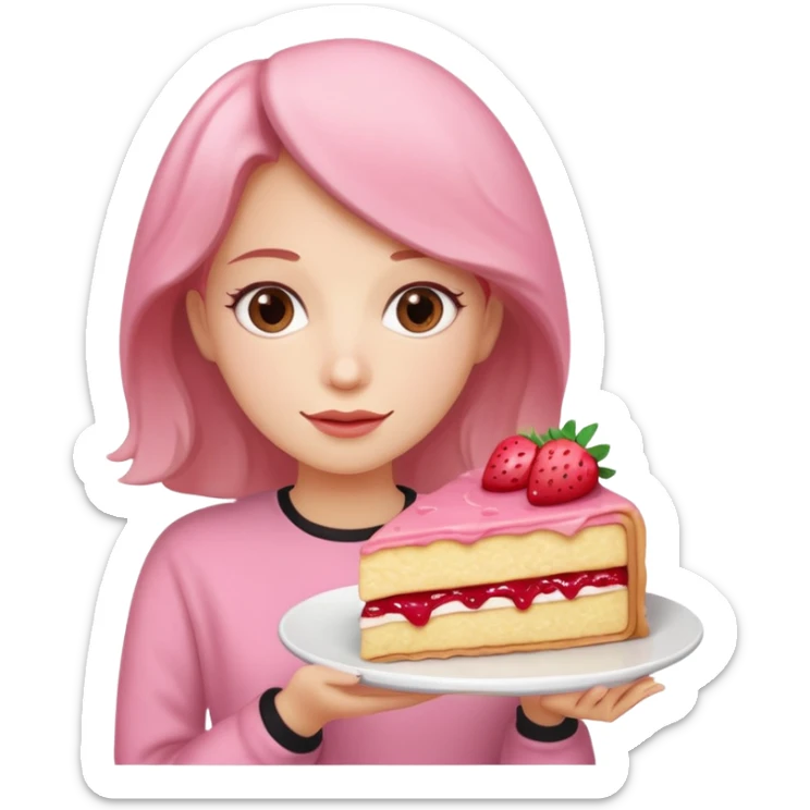 woman holding pink Crepe gooey strawberry SPAM  jam cake sticker