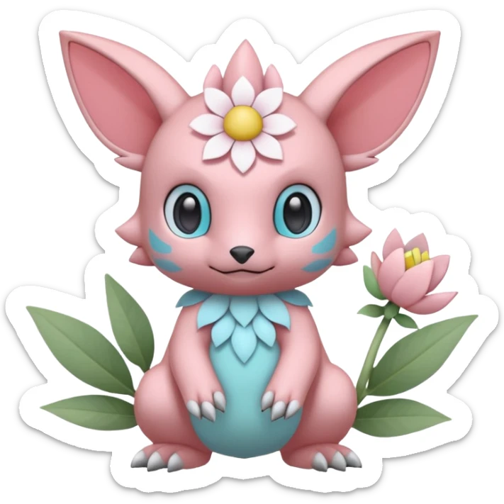 Cute Romantic Floral Digimon-Pokémon-Fakémon-hybrid-fusion, full body sticker