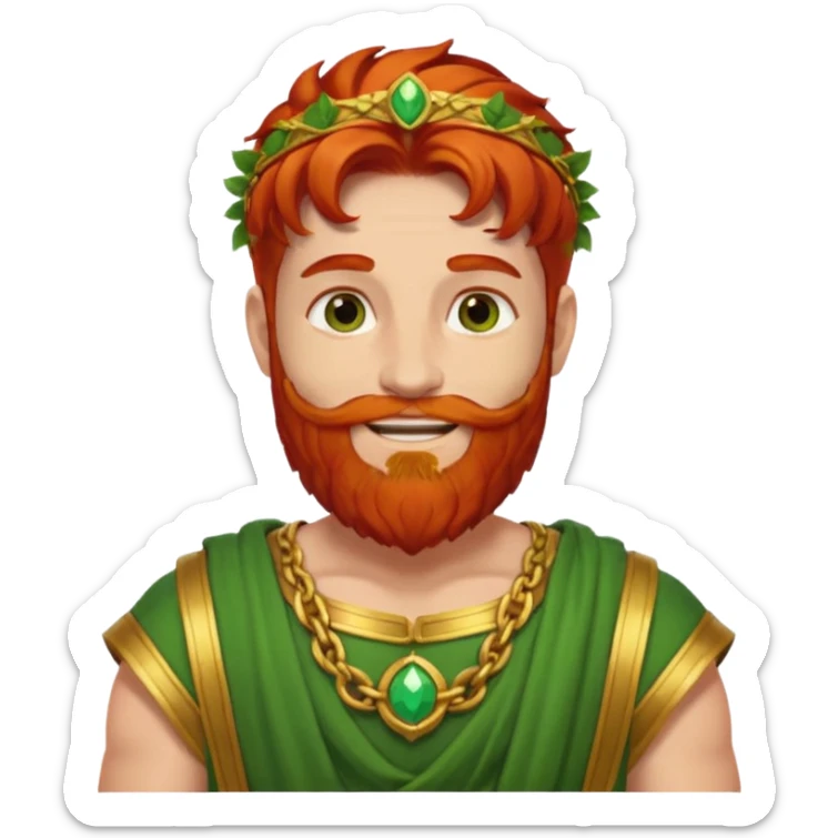 Priapus, God of Fertility from Gods and Goddesses with red hair and beard, gold and green outfit sticker