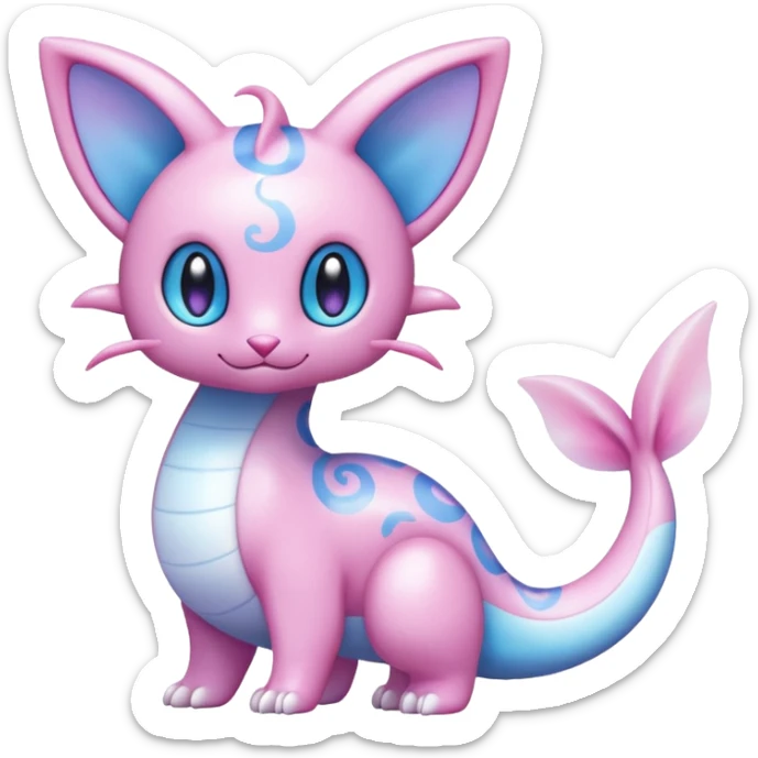 Shiny Pastel Translucent Sparkly Skitty-Dratini-Lumineon-Dragonair-Fakémon-hybrid-creature (full body)  sticker