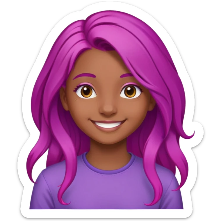 Con gái, 15 tuổi, cười mỉm, da nâu, tóc tím hồng sáng dài ngang lưng sticker