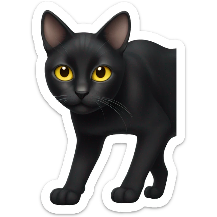 Black cat, with white stripe from the middle of the eyes to the chin, with yellow eyes sticker