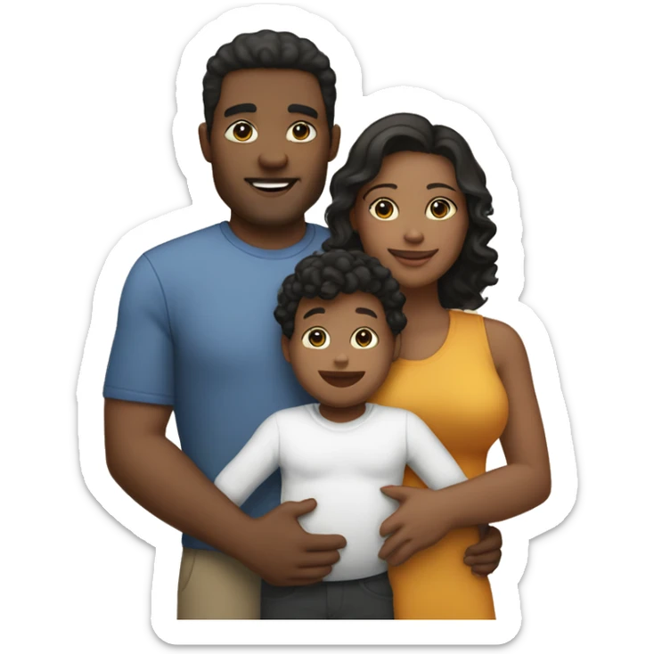 A family with the dad who is black with dark short hair, the mom who is light skin with long straight brown hair and the baby who is light skin with short curly hair in the mom’s arms  sticker