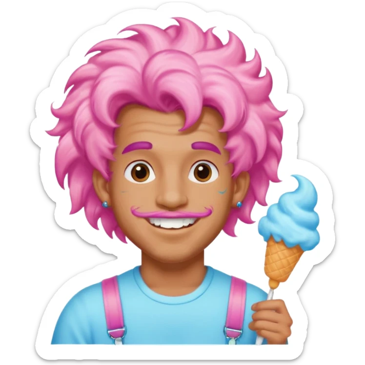 happy colorful puffy haired man made out of cotton candy with braces and tattoos and just face not holding anything sticker