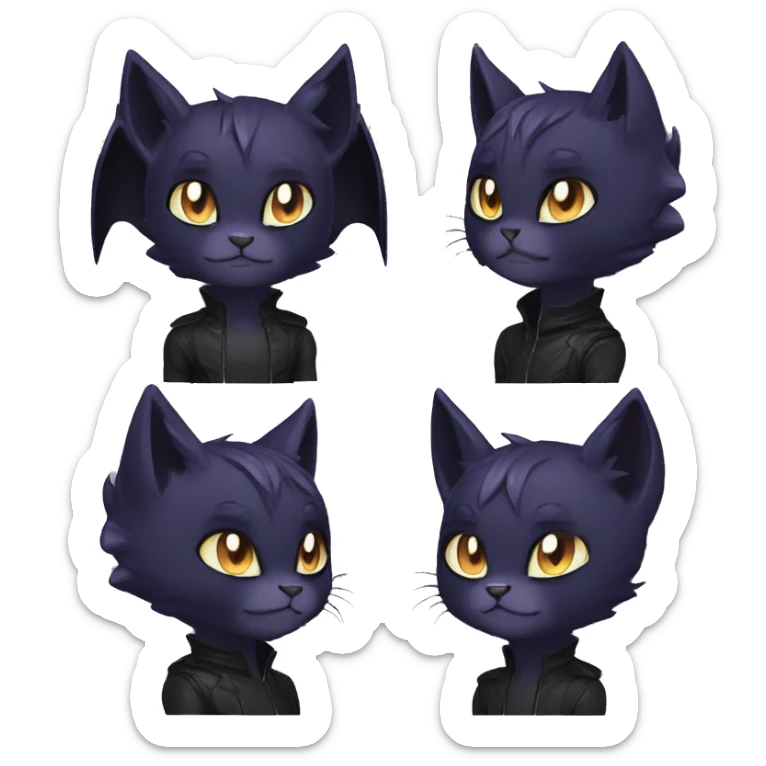 Anthro Dark Beautiful Shiny Edgy Cool Shy Grumpy FurSona Feline-Bat-Fakemon Long Emo Hai-bangs  Vtuber Model sticker