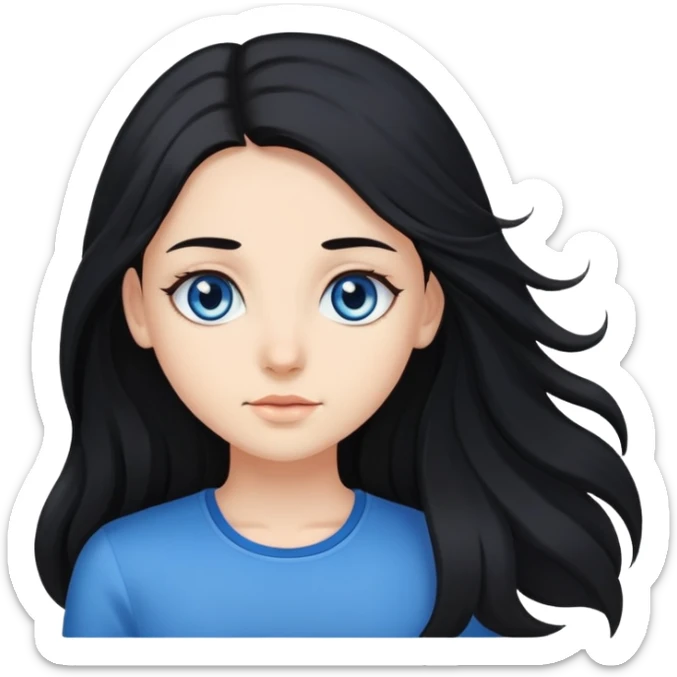 Long-haired girl with black hair 1 meter long. This girl has one eye of blue color and the other of brown color. sticker