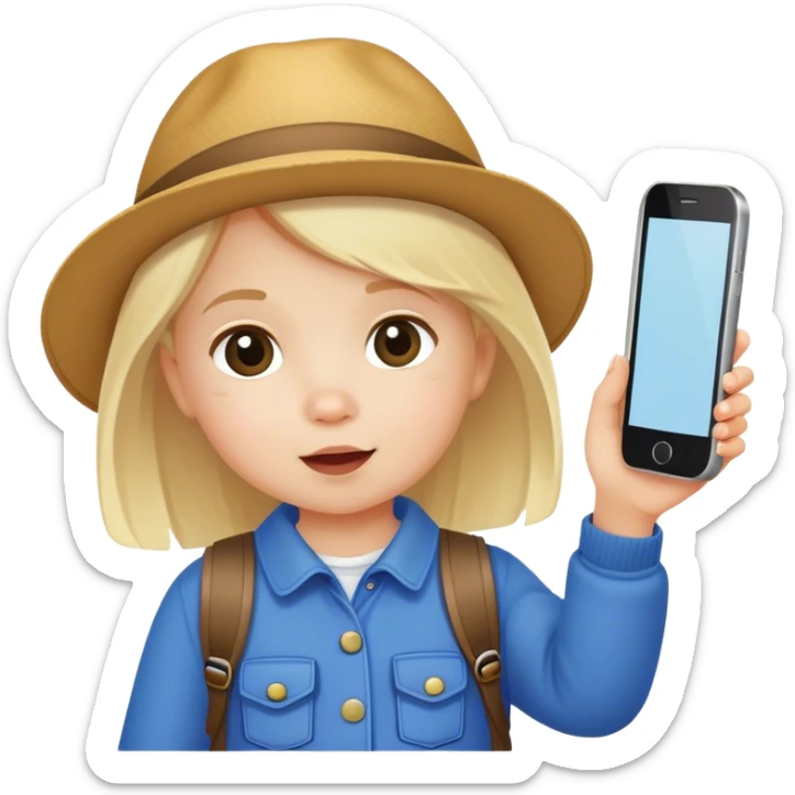 toddler girl tourist takes pictures with her cell phone sticker
