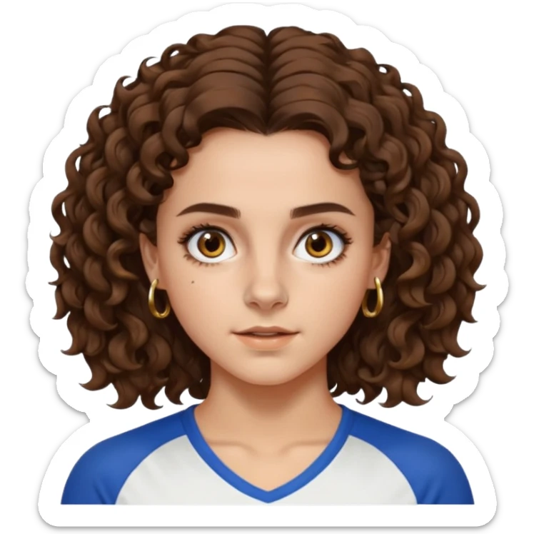 very beautiful italian girl, dark brown eyes, looking like Emma Watson, with curly and big volume very bright brown hair, and a golden piercing ring in nose on left side, doing sports

 sticker
