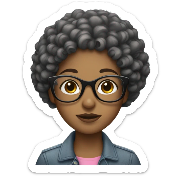 Girl with curly dark brown hair with glasses and lashes  sticker