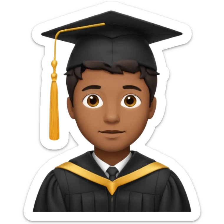 hombre graduado con piel morena, pelo ondulado corto negro, toga y birrete sticker