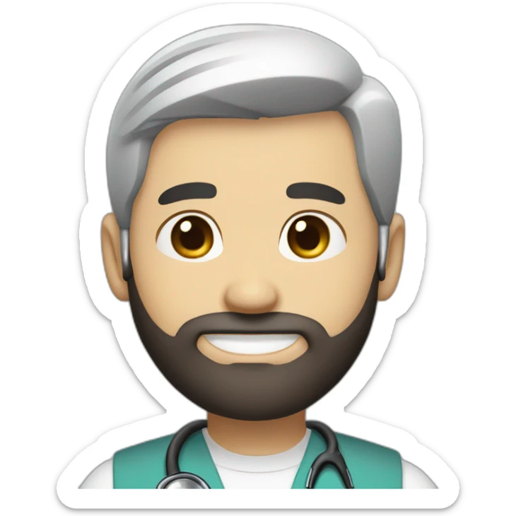 doctor brown beard smiles white skin color black hair on the head short haircut on the head sticker