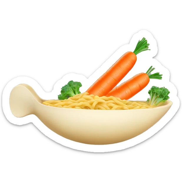 I want carrot inside a boat flying in a bowl  of chicken noodle soup sticker