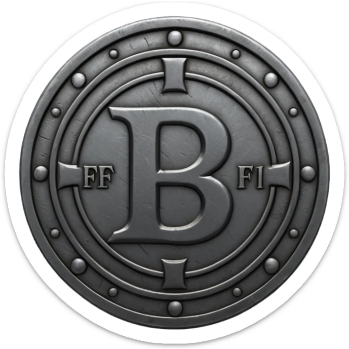 Minimal emoji, gothic metal coin made of black steel, engraved number f at the center, ancient industrial aesthetic, worn metal texture, no glow, no neon, flat emoji design, centered, transparent background sticker