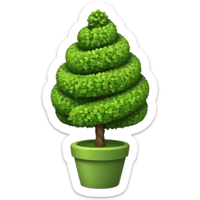 spiral topiary tree emoji, green spiral shaped bush, garden art tree, cute emoji style, sticker
