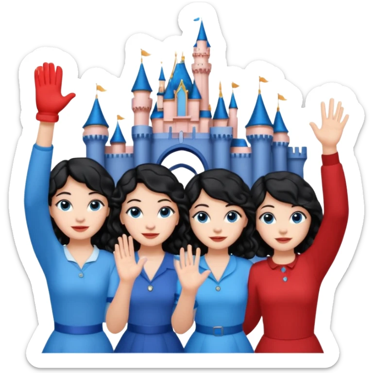 escribe el nombre Disneyland Paris y para titulo, pon a quatro chicas: una pelo corto negro, una pelo rizado largo, una pelo largo liso y la otra pelo ondulado mediano, esta con el ojos azules. Todas tienen piel carne. NOOOOOO, pon el titulo Disneyland Paris i por los lados o con las manos arriba  sticker