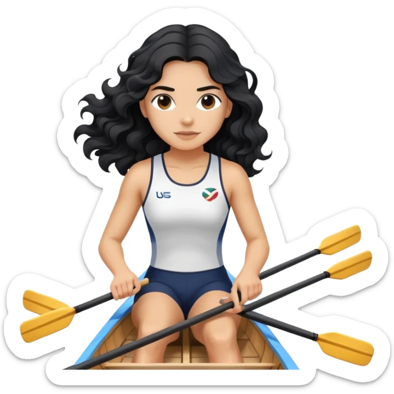 girl with long black wavy hair rowing in Olympic rowing sport, with double oars sticker