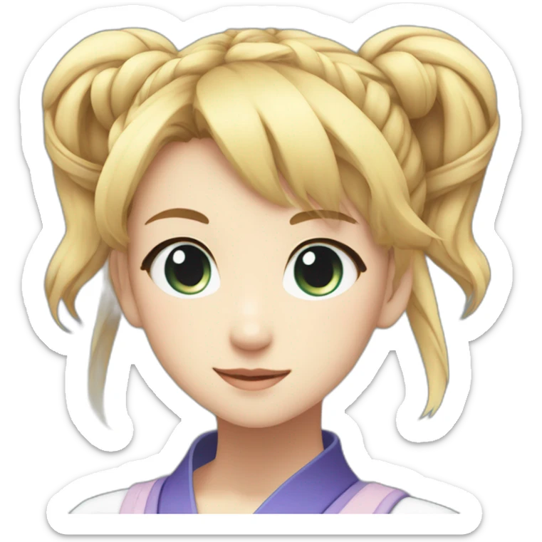 Japanese anime-inspired young girl with radiant golden blonde hair tied in a ponytail and mesmerizing azure eyes sticker