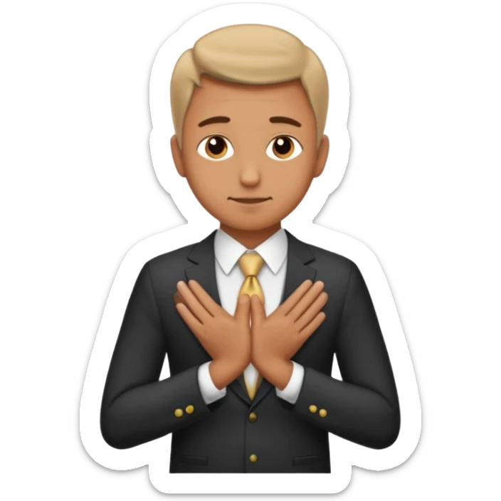 Man formally dressed, put both hands on top of navel and bows upper part of body sticker