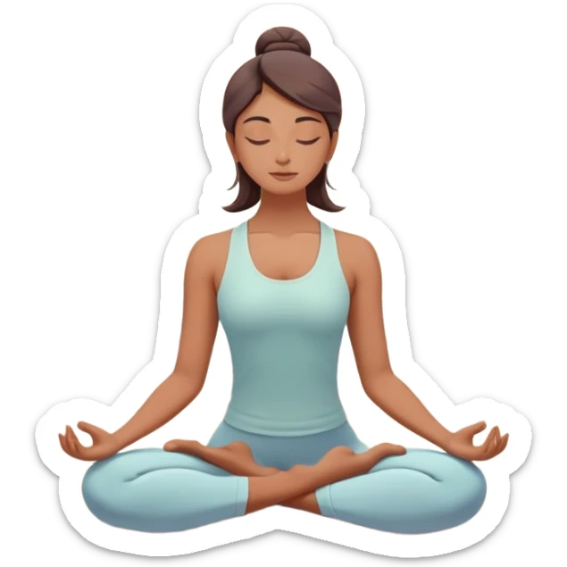 A peaceful person practicing yoga on a calm beach at sunrise, in a serene meditative pose. Soft pastel colors surround the scene, with gentle waves in the background and smooth, flowing lines representing balance and tranquility. The atmosphere feels centered and mindful. sticker