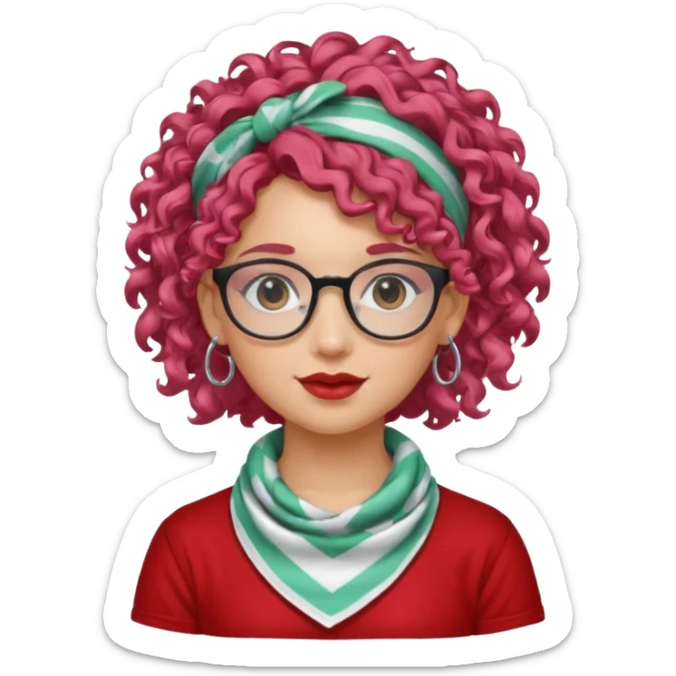 girl with curly  peppermint hair and bandana and glassess and earring sticker