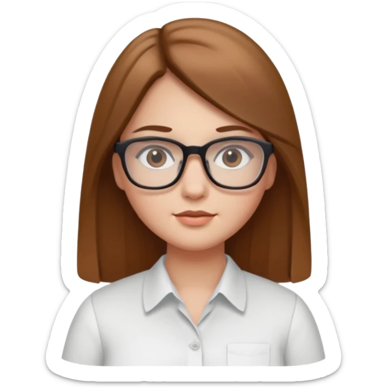 Chica blanca con cabello liso largo café claro, ojos cafe obcuro con lentes cuadrados, gordita, camisa e vestir blanca sticker