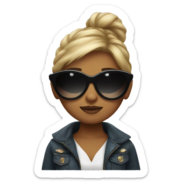 Girl with embrace with big sunglasses with a poof sticker