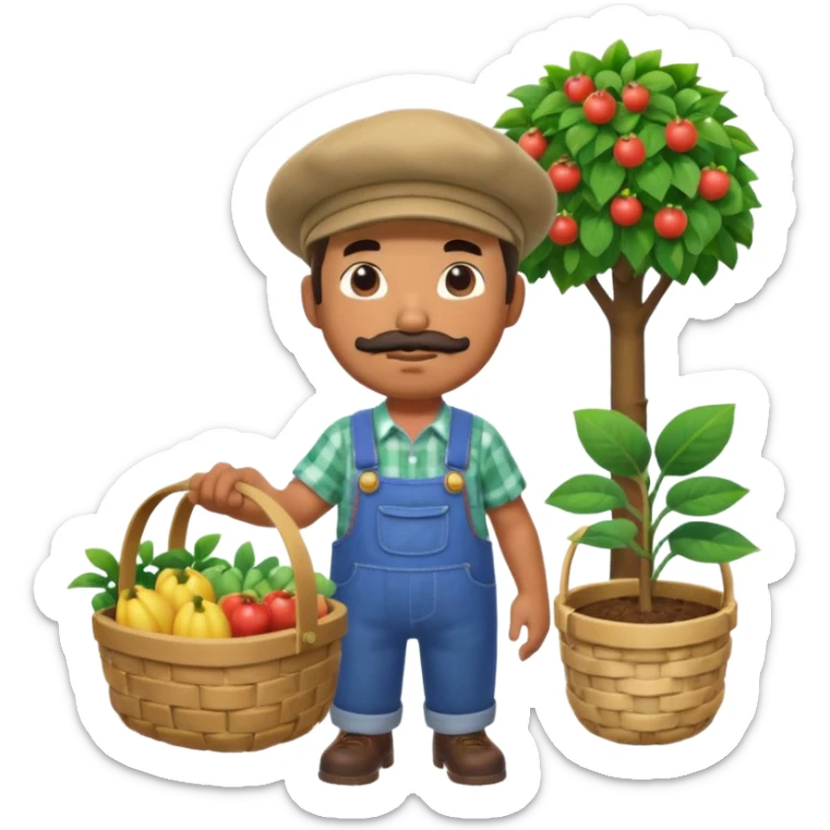 ANIMAL CROSSING CHARACTER ONLY: human famer with a beret and a mustache in the aninal crossing world 3d sticker