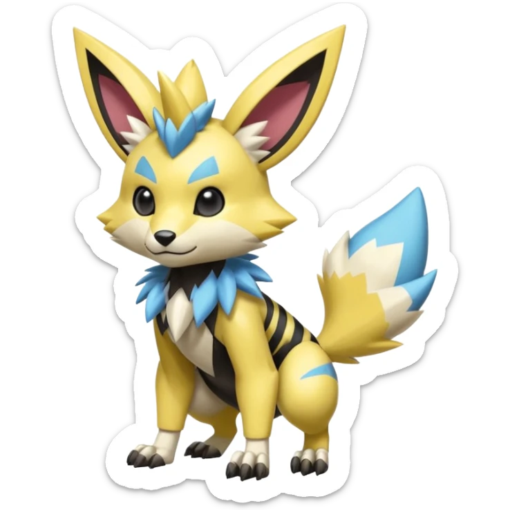 Modern anthropomorphic furry futuristic shiny colorful Zeraora-Minccino-Pichu-Obstagoon-fusion (full body) sticker