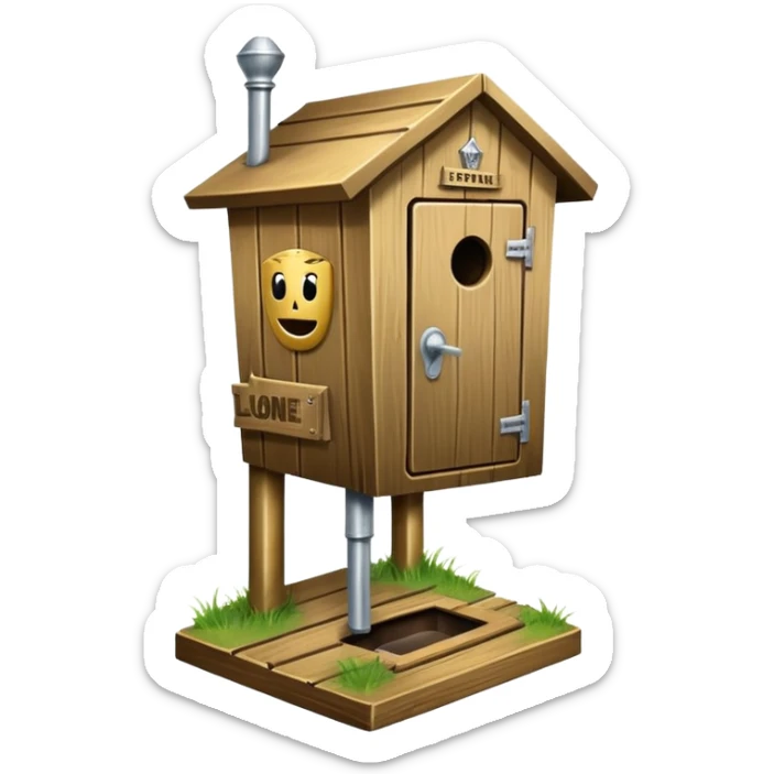 A "I STINK AT FANTASY FOOTBALL" trophy featuring an outhouse-shaped figure with legs on a metallic base - perfect for commemorating league losers.​​​​​​​​​​​​​​​​ sticker