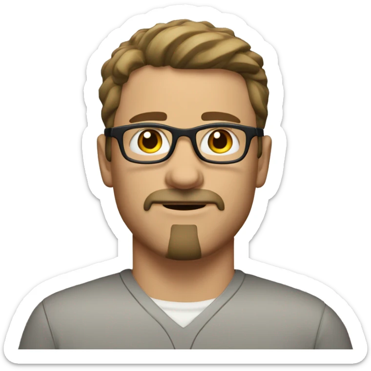 a white man with brown short hair, brown eyes with glasses and brown mustache and goatee sticker